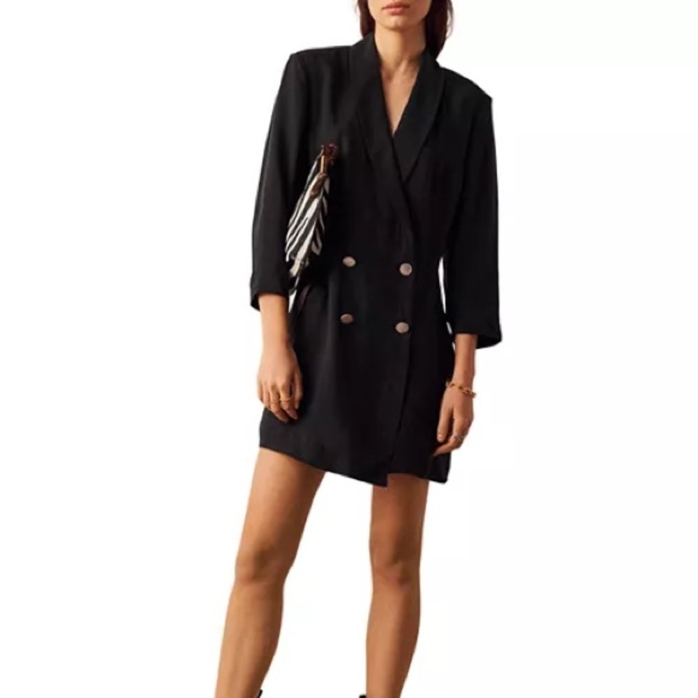 ba&sh Arya Tuxedo Double Breasted Blazer Mini Dress in Black Size 2